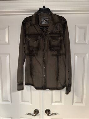 Affliction Black Washed Button-Down Shirt - Charcoal
